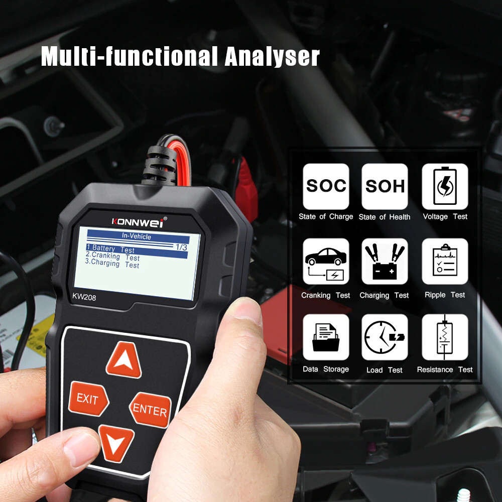 Konnwei GZCRDZ KW210 automatische smart 12V Auto Batterij Tester Auto Batterij Analyzer 100 naar 2000CCA Cranking Auto Batterij-Tester Zwart