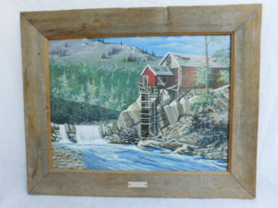 CRYSTAL RIVER GOLD MILL OIL PAINTING ARTIST SIGNED STEVE HALLETT 1976 RUSTIC