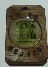 uaz19 etiangui Rustic keychain with genuine Mexico 1856 first issue stamp