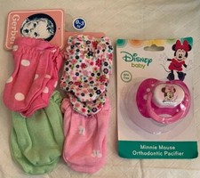Disney Baby Pink Minnie Mouse Pacifier Gerber 4 Pack Girl Mittens 0-3M NWT