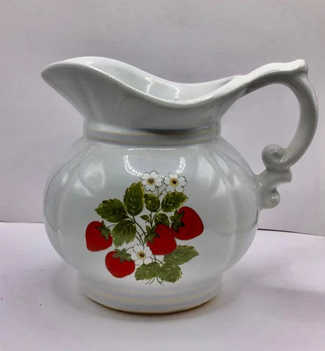 Vintage McCoy Pitcher 7528: White Color with Strawberries