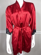 Vintage Frederick  s of Hollywood Red Satin Black Lace Short Robe Size medium