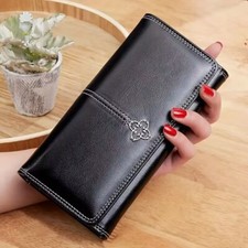 Trendy PU Leather Bifold Wallet Women Multi-card Slots Card Holder Gift black