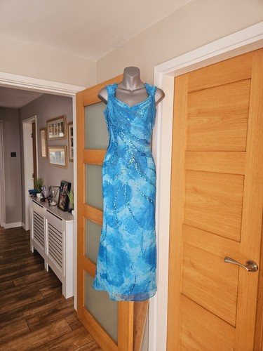 Vintage Goya London 100% Silk Beaded Evening Dress Special Occasion Size Uk Y2k