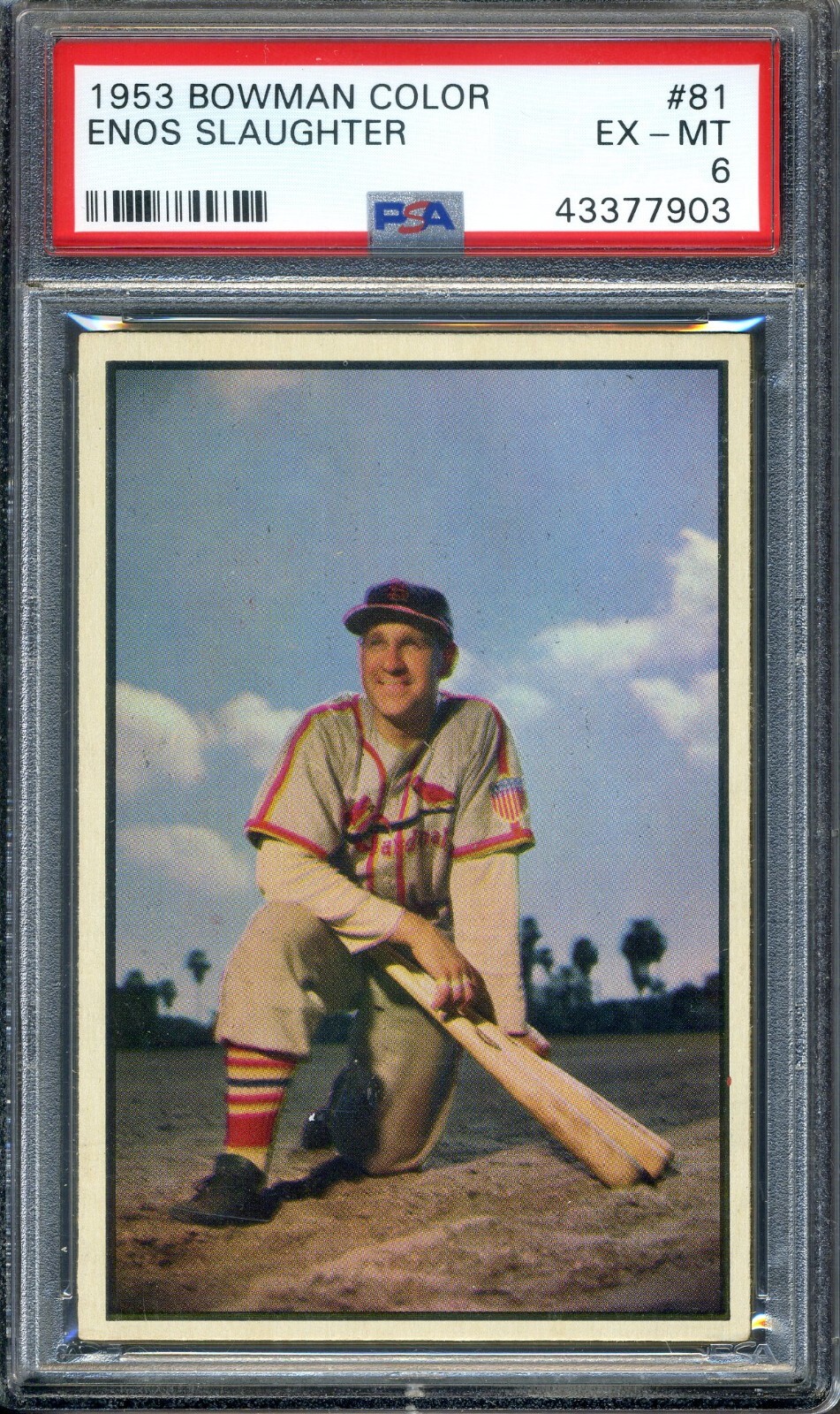 1953 Bowman Color #81 Enos Slaughter PSA 6 EX-MT *St. Louis Cardinals*