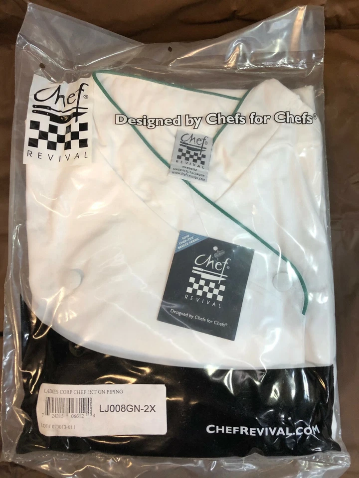 Chef Revival LJ008GN-2X Ladies Poly Cotton Chef Jacket, 2X Green Piping - Image 2 of 4