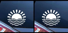 Sun & Waves Two 5" White Vinyl Decal Car Truck Windows Laptop Tablet Tumbler Mug