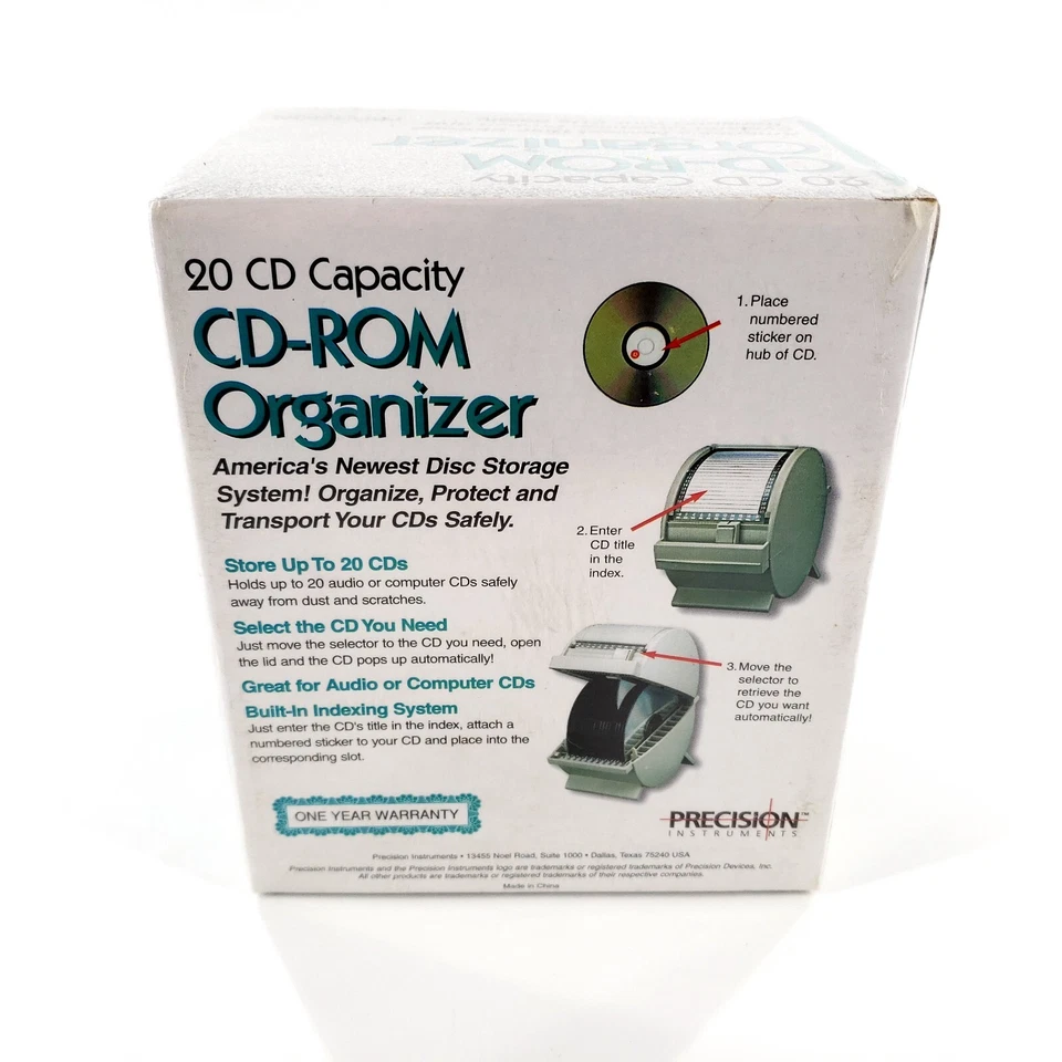 Precision CD ROM Organizer CDSTOR20 20 CD Storage Box Indexed Selector Retrieval - Image 3 of 4