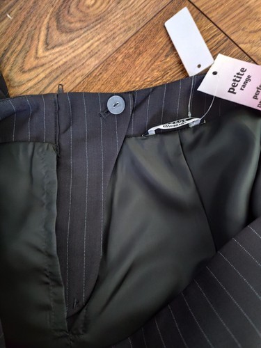 Brown with mint green pinstripe suit - skirt and blazer - size 12 PETITE. - Picture 5 of 7
