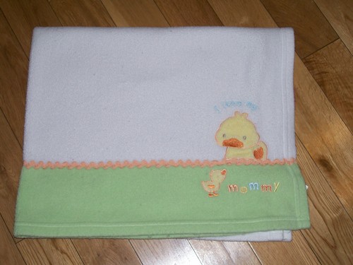 Carter's Duck I Love My Mommy Duck Baby Blanket White Green Yellow RicRac CUTE!