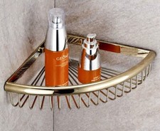 Gold Color Brass Wall Mounted Bathroom Large Corner Shower Storage Basket wba099