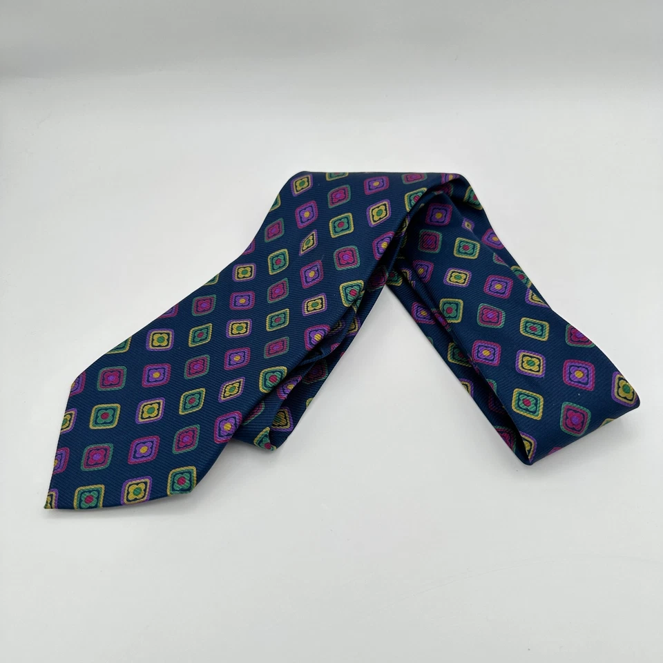 Corbata De Colección Chaps Ralph Lauren Punta Azul Púrpura Floral Seda Trabajo Formal Retro Foto 4 de 4