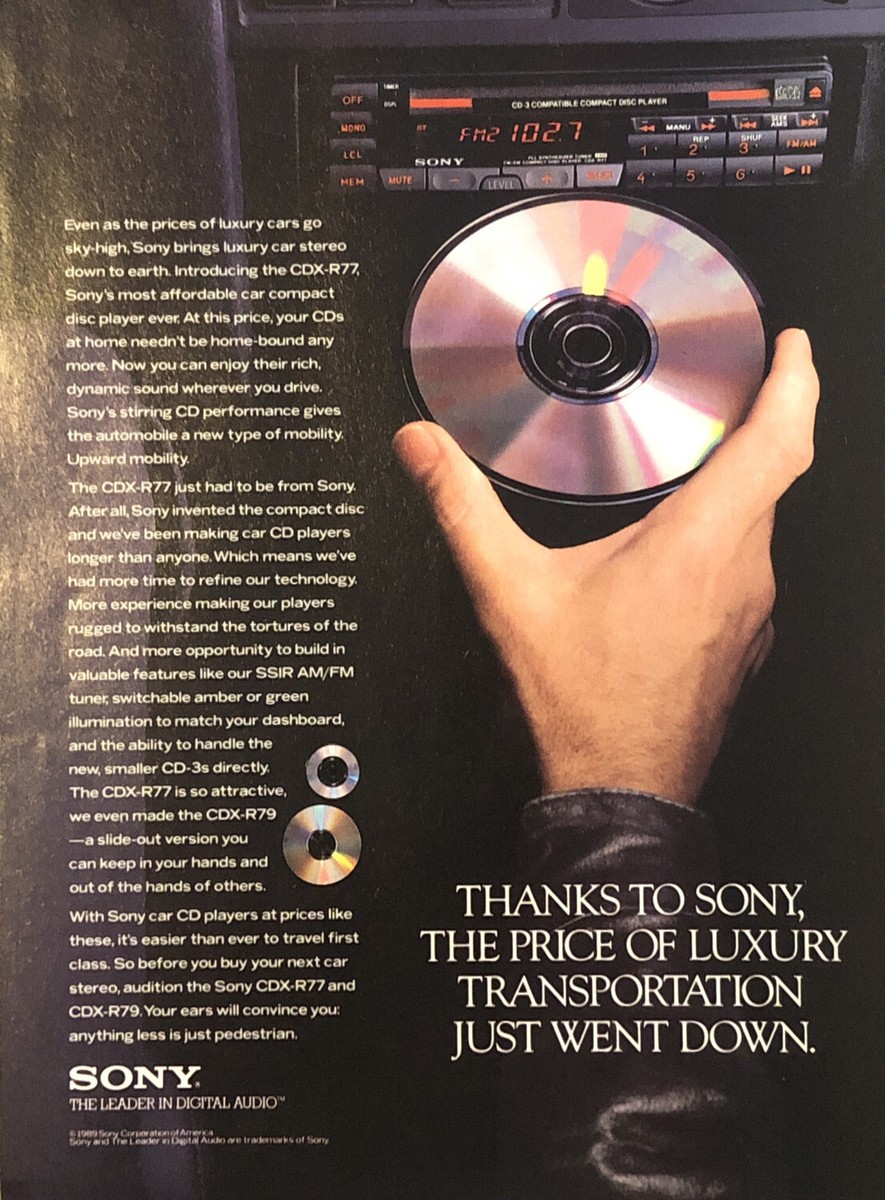 1989 Sony CDX-R77 Car Stereo CD Player PRINT AD Luxury
