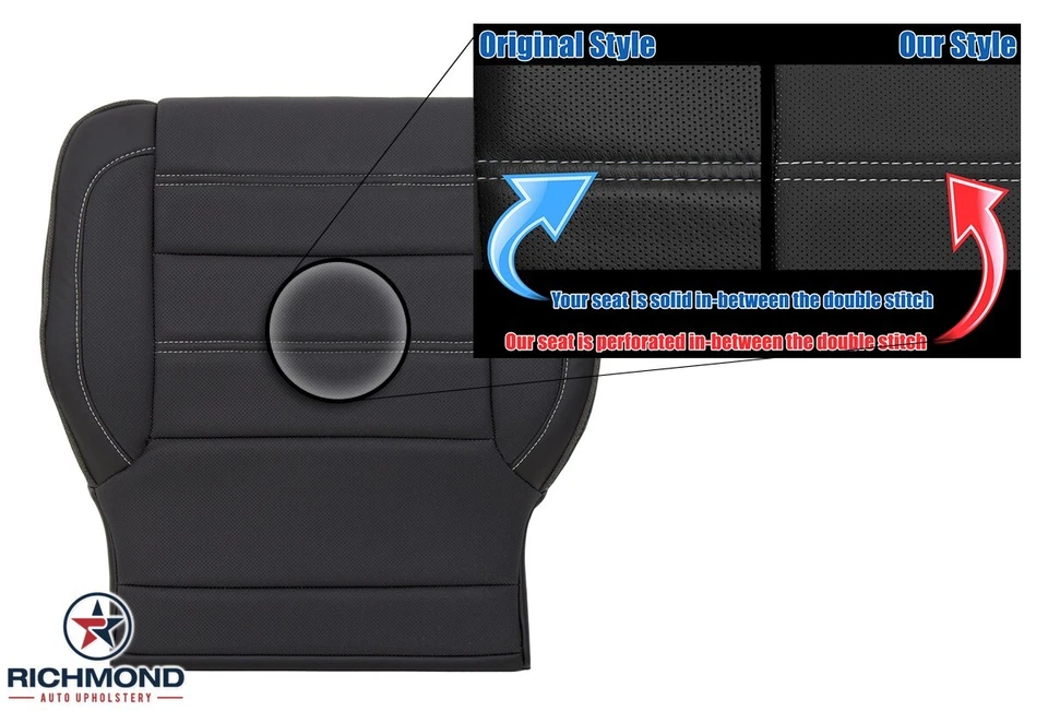 2015-2020 GMC Yukon Denali -Driver Side Bottom Genuine Leather Seat Cover Black - Image 4 of 4