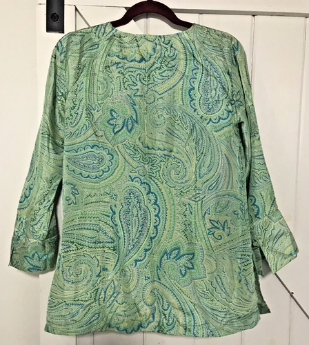 Coldwater Creek Turquoise Aqua Blue 100% Silk Embroidered Tunic Blouse Top PS S - Picture 3 of 5