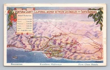 Ventura County ~ Antique California Map Advertising Ojai Simi Saticoy ~1920s