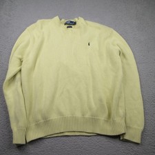 Polo Ralph Lauren V-Neck Sweater Mens Medium Yellow Cotton Knit Pullover Classic