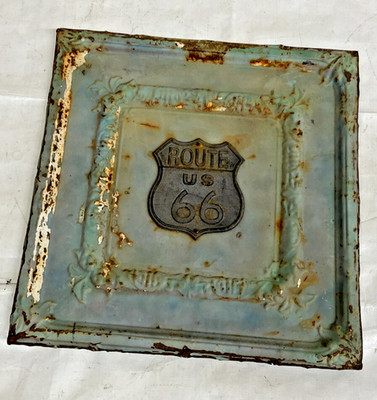 Rt. 66 Antique Tin Ceiling Tile 24  Custom Display Sign Home Décor Man Cave Embo