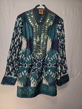 Tory Burch Silk Embellished Ikat Print Tunic Top Shirt Women US Womens Size 8
