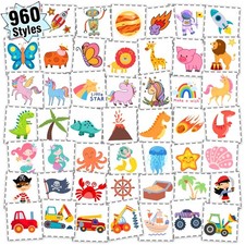 960 PCS Individually Wrapped Tattoos for Kids Bulk, Cute Temporary Tattoo Sti...