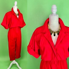 Vintage Deadstock 80s Diane Von Furstenberg Red Cotton Jumpsuit - Sz S/M