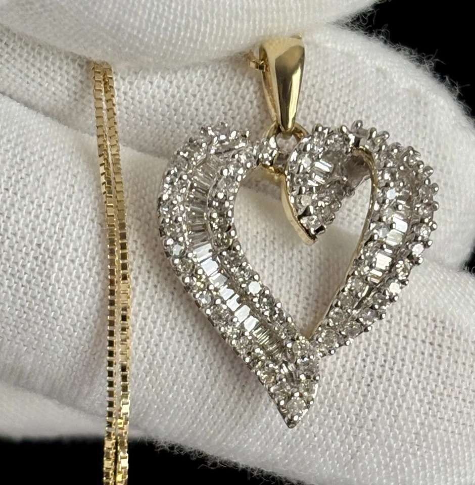 "Collar colgante de diamantes de corazón abierto de oro amarillo de 10 quilates de 20"" HERMOSO 6 g" Foto 4 de 4