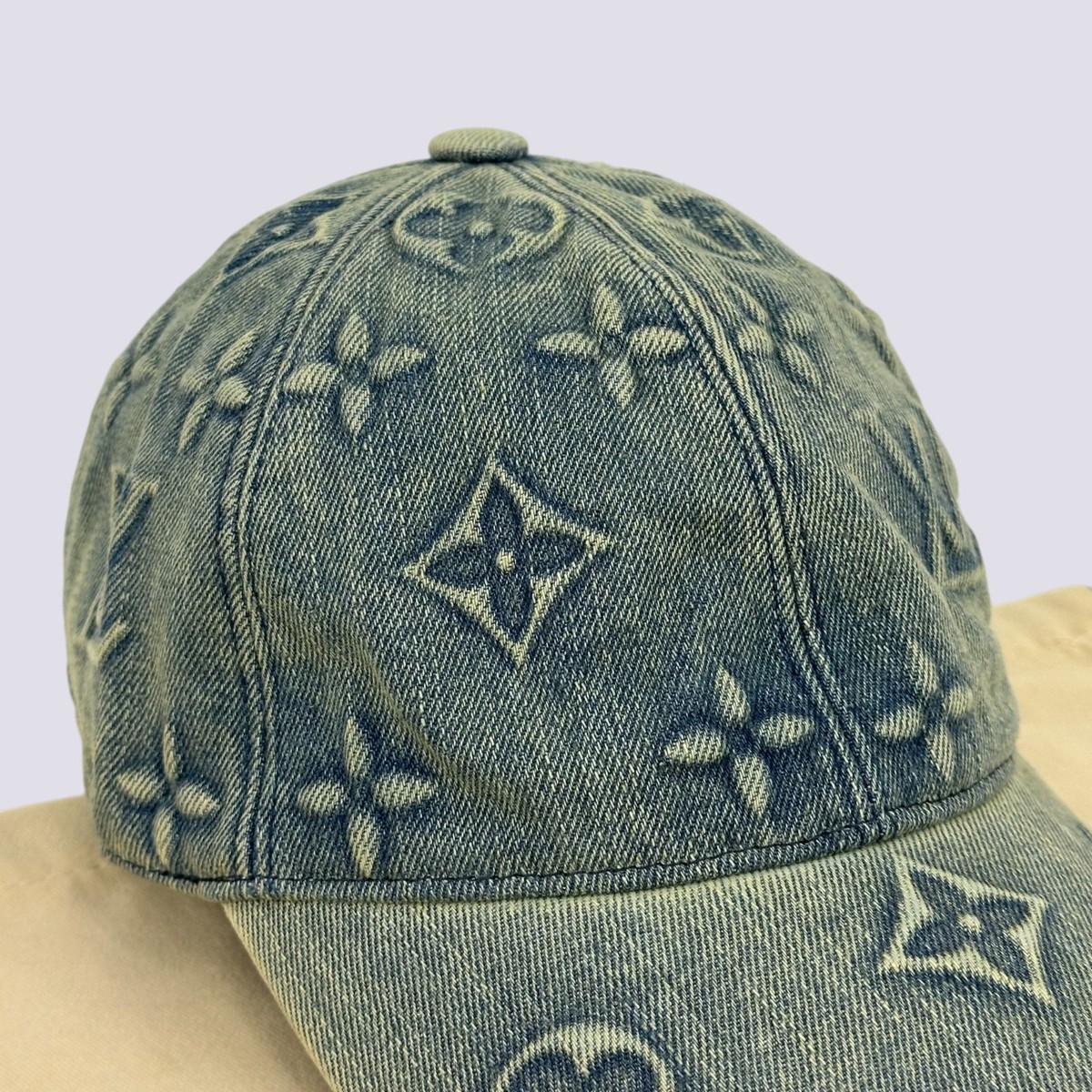 Louis Vuitton LV Monogram Washed Denim Baseball Cap Hat Blue Size 