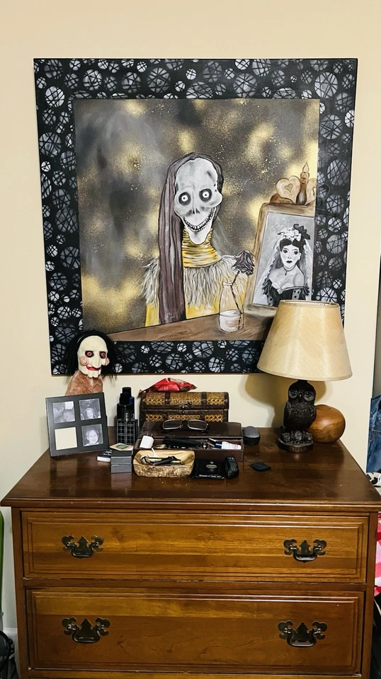 Pintura Acrílica Oscura Macabra Original Gótica 36” X 36” ‘HASTA LA MUERTE Y MÁS ALLÁ’ Foto 3 de 4