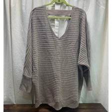 Women's Soho Jeans By NY & Co. Size 2XL Slouchy Sweater Taupe V-Neck 3 Season