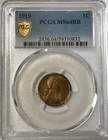 1910 Lincoln Cent PCGS MS64 RB