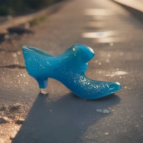 Vintage Fenton Deep Aqua Blue Glass Shoe Slipper in Daisy Button Pattern. 1970s