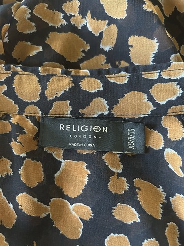 Religion Ladies Shirt Jacket Black & Brown Silver Eyelet Detailing XS - Picture 7 of 7