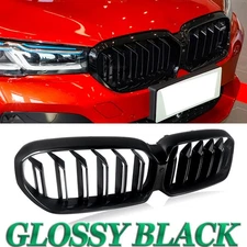 Glossy Black Fit BMW G30 530i 540i 2021-24 Dual Slats Front Kidney Bumper Grille