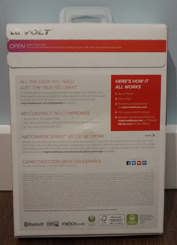 New! LG Volt Prepaid Cellphone for Virgin Mobile (Model: LGLS740AVB; 2014) - Image 2 of 4