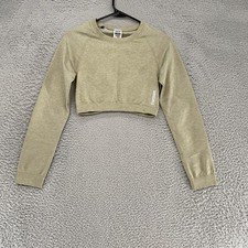 Gymshark Vital Seamless Long Sleeve Womens Medium Green Cropped Logo Gym Workout