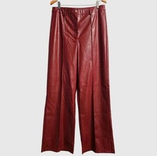 Pretty Little Thing Faux Leather Pants Women's Sz 10 Red Straight Wide-Leg Chic
