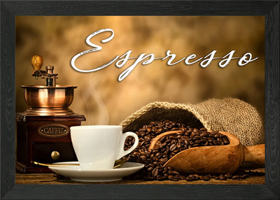 Gerahmtes Wandbild Espresso Kaffee Stillleben Poster Leinwanddruck Bild