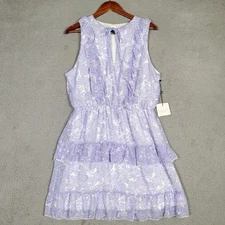 Laundry by Shelli Segal Dress Women's 16 Lavender Floral Ruffle Keyhole Neck NWT
