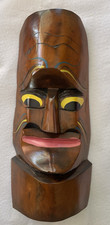 Vintage Tiki Hand Carved Wooden Mask Red Black White 18  x 8" x 3.5"