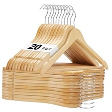 Wooden Hangers Solid Wood Hanger with Non Slip Pant Bar, Heavy 20 Pack Natural