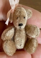 Miniature Dollhouse Artist Tiny Plush  Fur Jointed 1.5” Bear Pink Bow  So CUTE