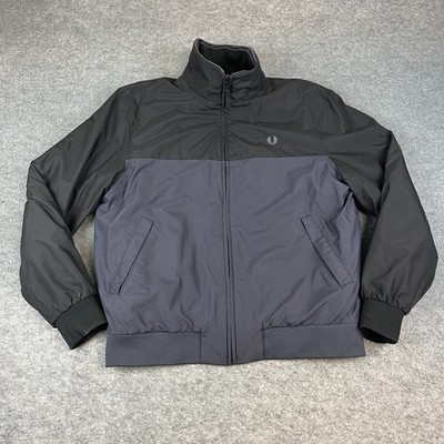 Fred Perry Bomberjacke Herren Schwarz Navy Lorbeerkranz Reißverschluss Trichterkragen