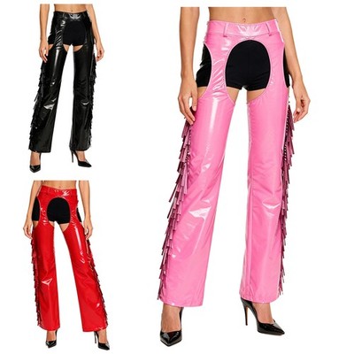 Damen Cowboy-Chaps Glänzend Cowgirl Zeigen Hose Halloween Cosplay Karnevals