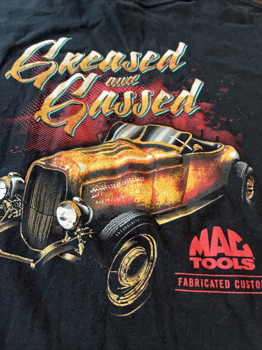 Mac Tools Graphic T-Shirt XL Custom Tools “Greased And Gassed” W Mac Tools Graphic T-Shirt XL Custom Tools “Greased And Gassed” W