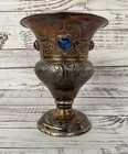 Vintage Ornate Hand Chased Sterling Silver Jeweled Vase