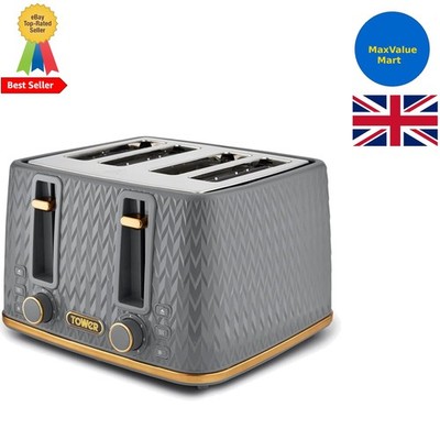 Tower T20061MNB Empire 4-Scheiben-Toaster mit Auftauen/Aufwärmen, Mitternachtsgrau