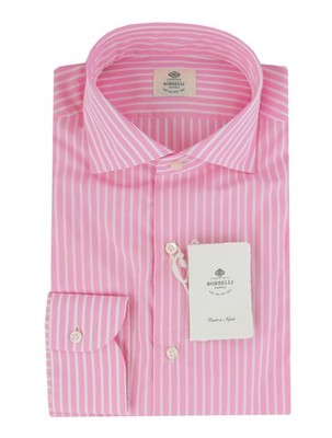 Luigi Borrelli Pink Gestreiftes Slim Fit Baumwollhemd - Langarm (LB38264)