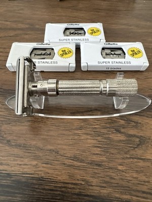 Vintage Gillette Fat Boy Adjustable Double Edge Safety Razor G-1 1961 Blades