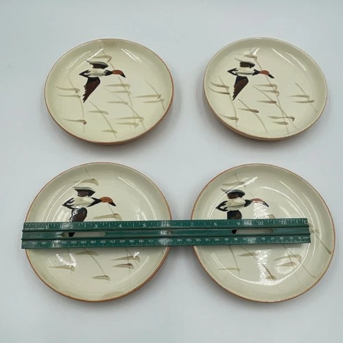 Red Wing Hand Painted  Ceramic Plate Set, Flight Pattern, 4-Piece