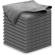 12 Pack Microfiber Cleaning Cloths 12.5" x 12.5" Gray Lint-Free Absorbent Towels